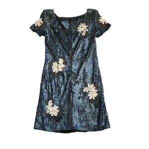 French Connection Mini Dress 10 Sequin Y2K Violet Thunder Floral Flapper Roaring